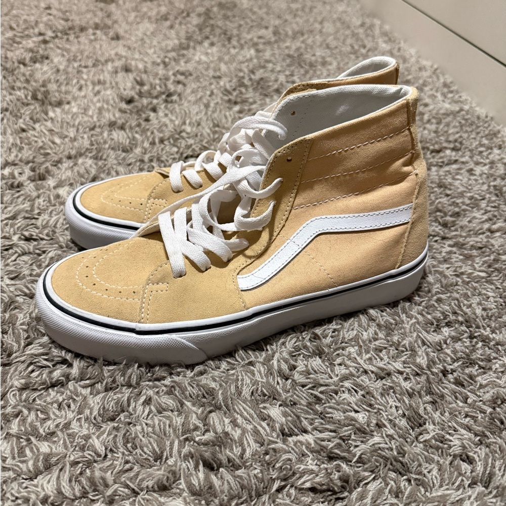 Vans Sk8-Hi High Top Sneakers in Pale Yellow and White